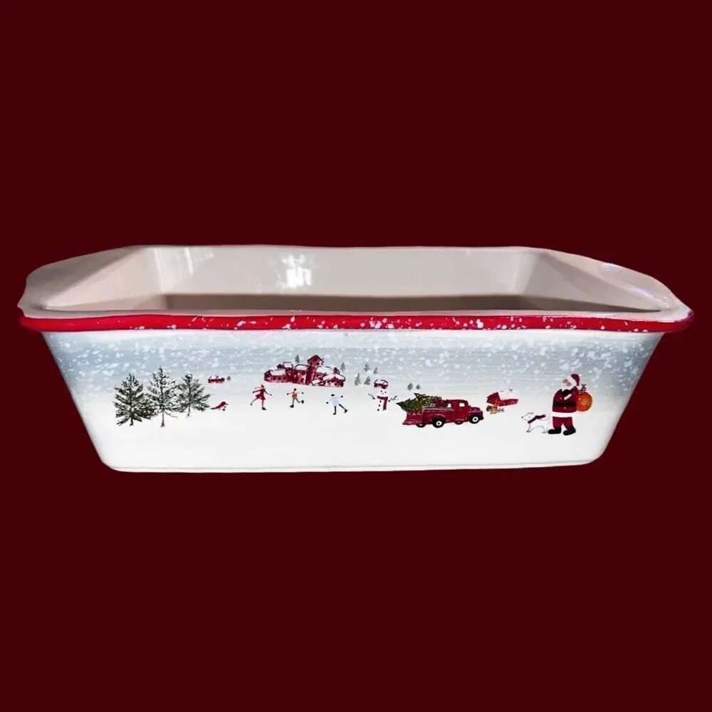 Vintage Grace Bake Shop Holiday Red Truck Christmas Tree Plaid Casserole Dish